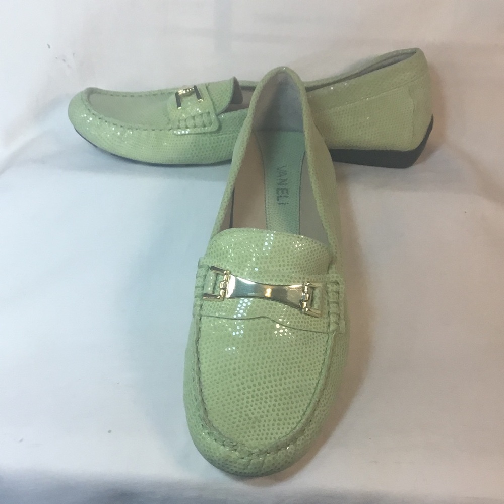 Vaneli Light Green Loafers with Metallic Accent